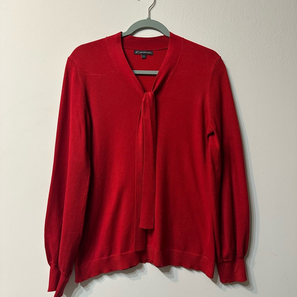 Adrianna Papell Red Knit Tie Neck Pullover Sweater Long Sleeve L